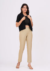 Beige Cotton Slim Fit Pants for Women – Chic, Light & Comfortable